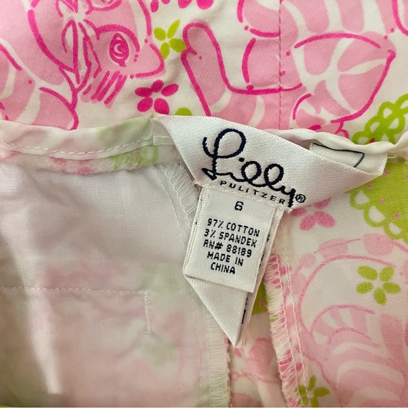 Lilly Pulitzer Pants Womens 6 Pink Green Tiger Caly Capri Tigers Play Cards - Picture 6 of 8